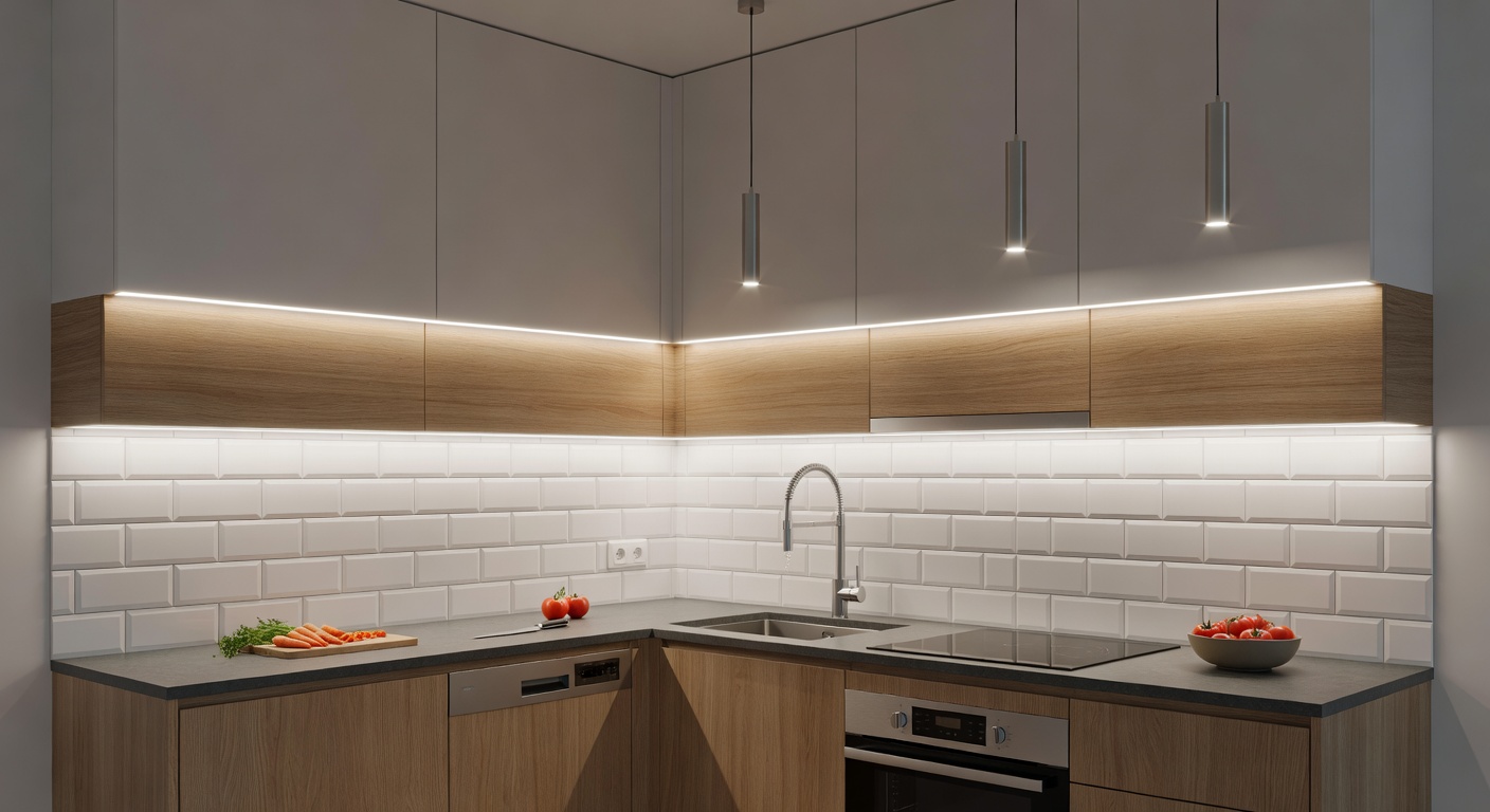 Under-cabinet lighting creating a bright, efficient kitchen