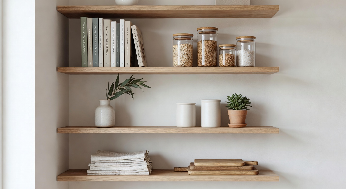 Open shelving with minimalist kitchen design